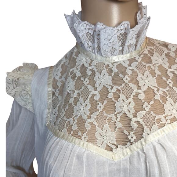 Vtg 80s Cream Lace Bridal Prairie Dress SZ 13-14 Victorian Romantic Cottagecore - Picture 12 of 16
